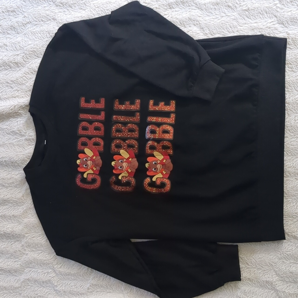 Thanksgiving Black Gobble Gobble Turkey Sweatshirt Sz S View 2